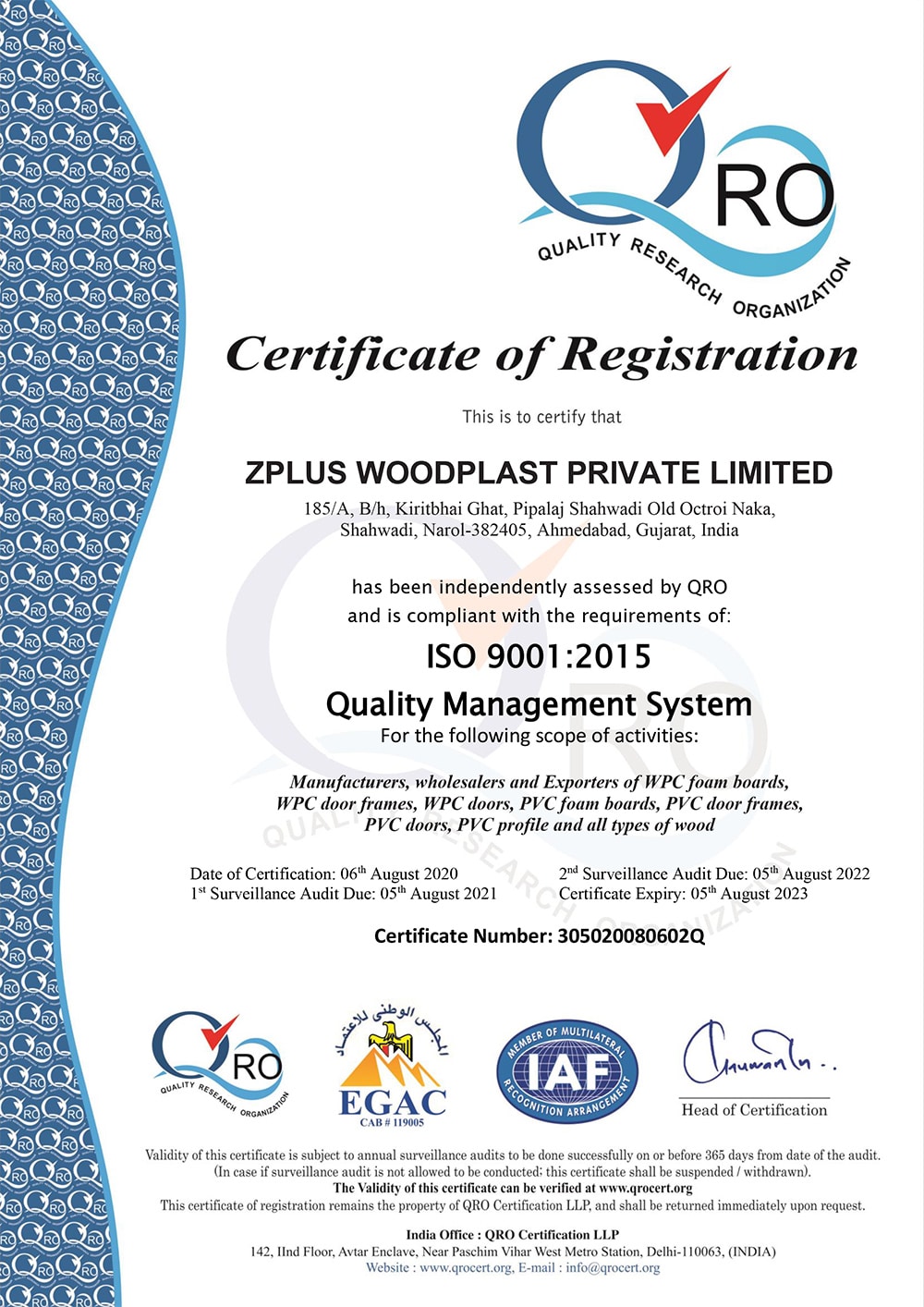 ISP certificate, PVC Coloured Foam Sheets